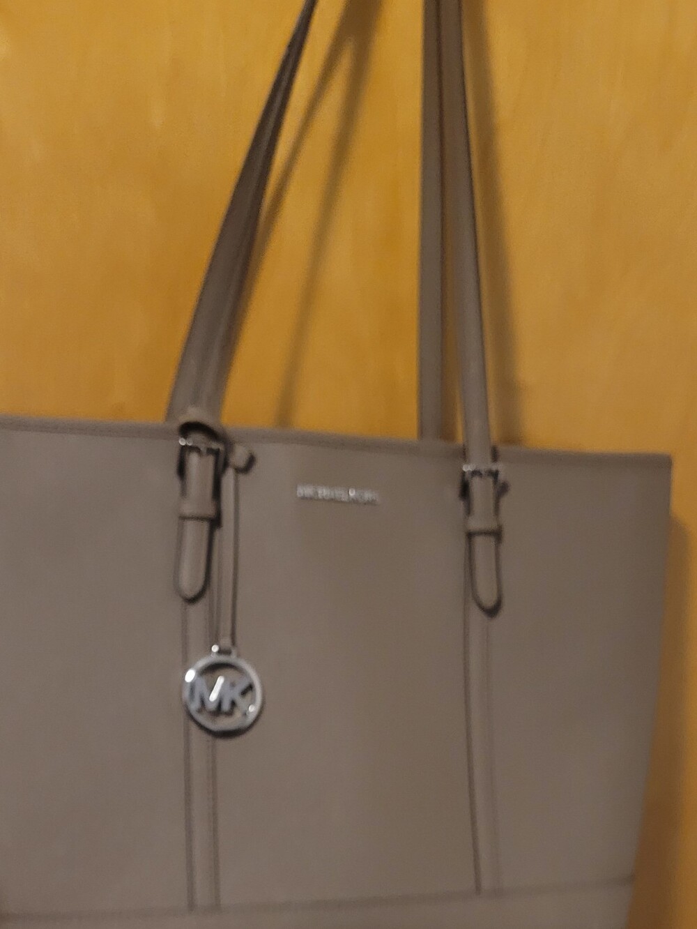 Michael Kors Taupe/Sand Leather Tote with Logo Charm
